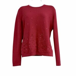 Merry & Bright Red Angora Sweater Size Medium Sequin Holiday Pullover Crewneck